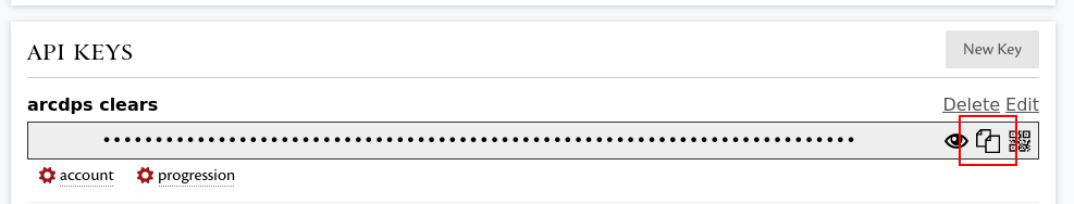 Copying the new API key